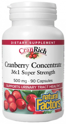 Natural Factors Super strength cranberry concentrate, Суперсильный клюквенный концентрат, 90 капсул