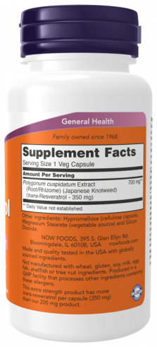 NOW Resveratrol 350 mg, 60 капсул