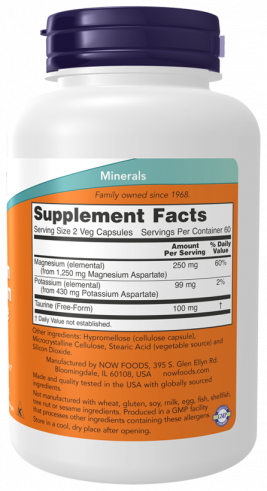 NOW Magnesium &amp; Potassium Aspartate, 120 капсул