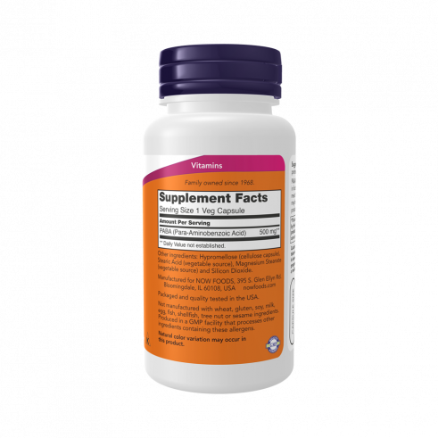 NOW Парааминобензойная кислота 500 мг, 100 капсул